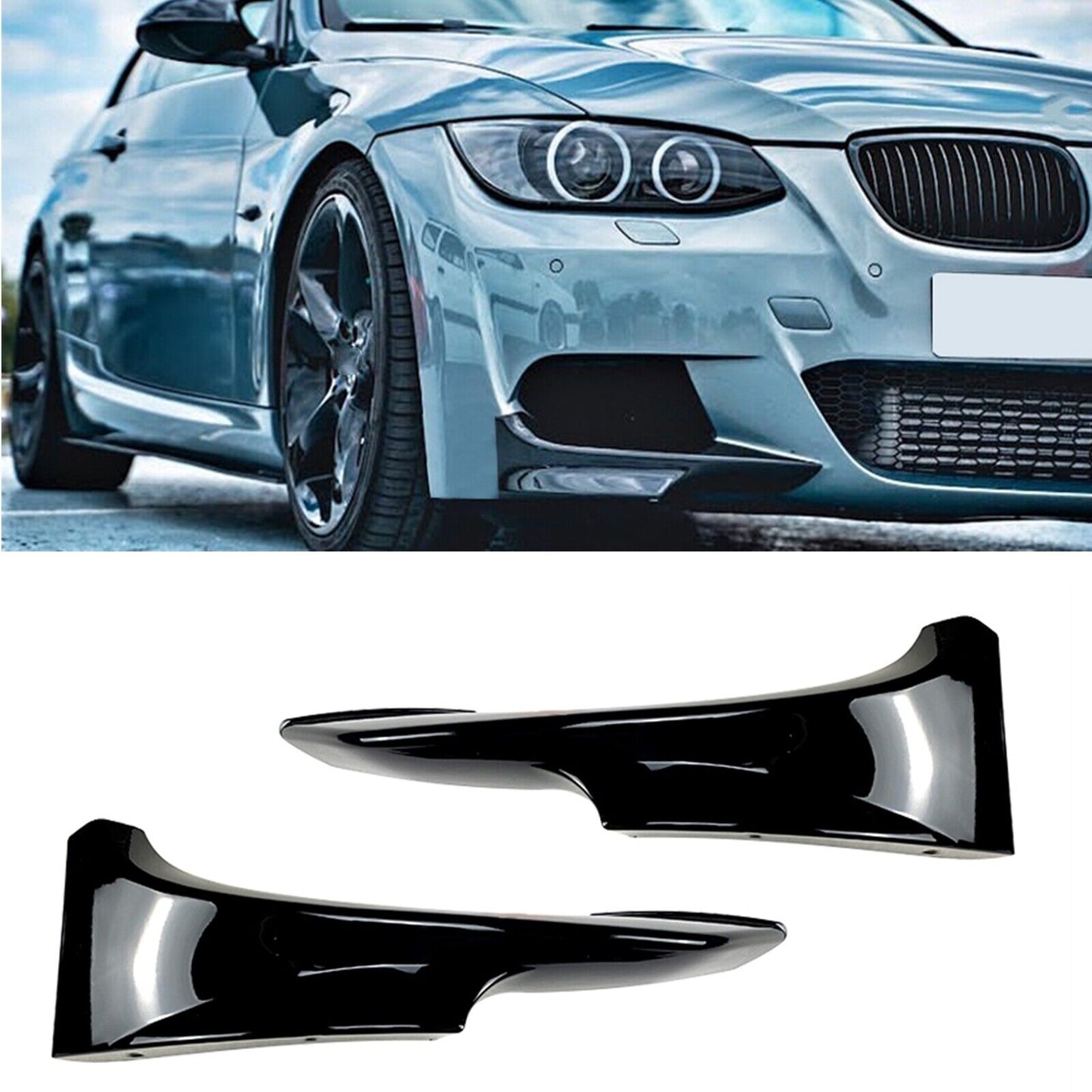 Front Bumper Side Splitter Gloss Black For BMW E92 E93 LCI M Sport 2010-2013